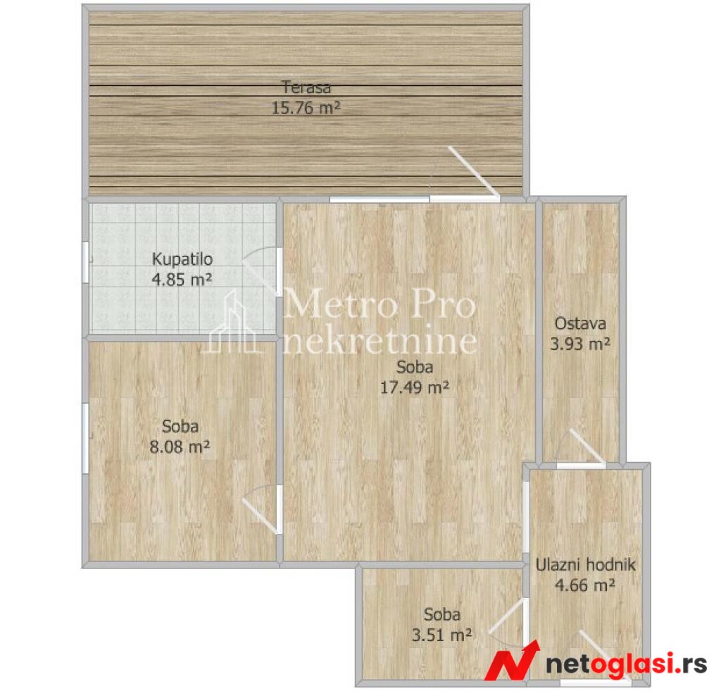 Dvoiposoban stan na prodaju, Slavija, 42m2 + 15m2 terasa