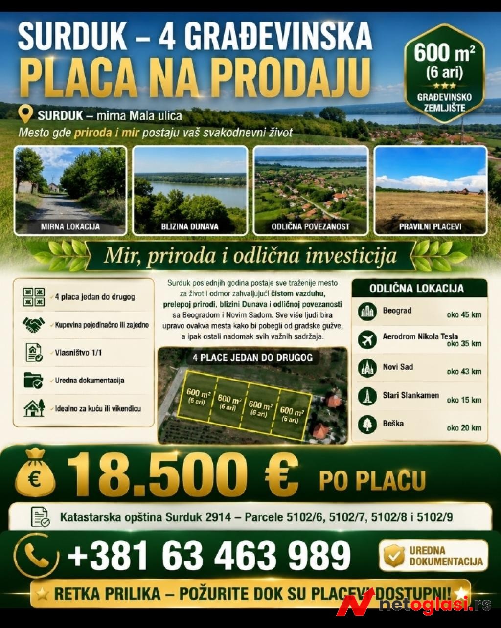 Gradjevinski placevi po 6 ari u Surduku